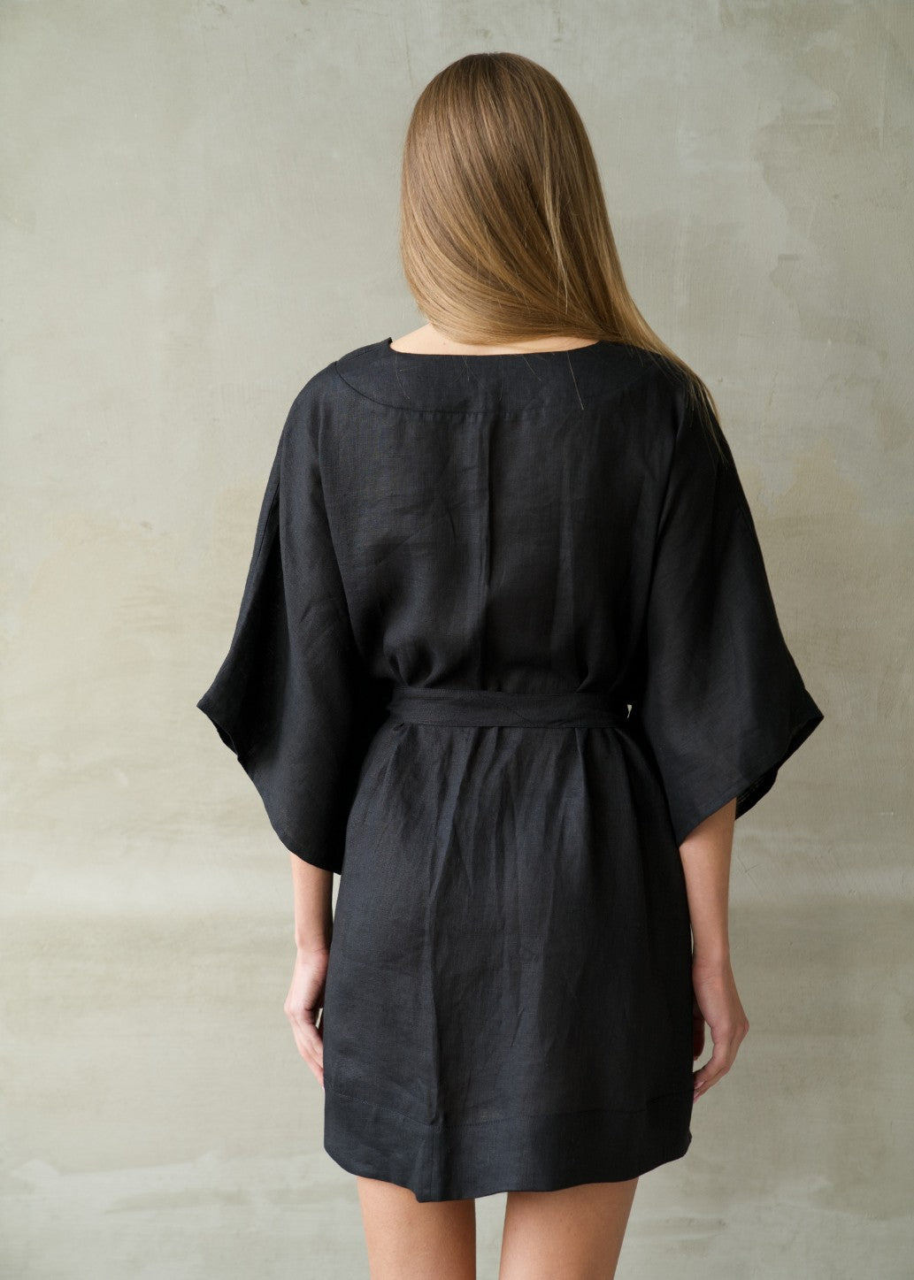 Linen Lounge Robe - Black