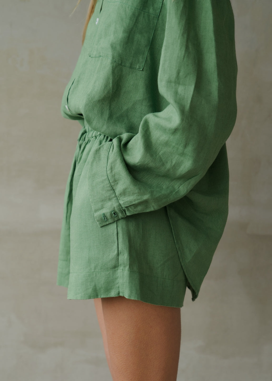 Linen Lounge Shorts - Emerald Green