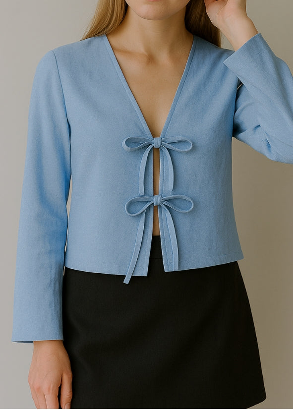 Linen Tie Front Top - Blue