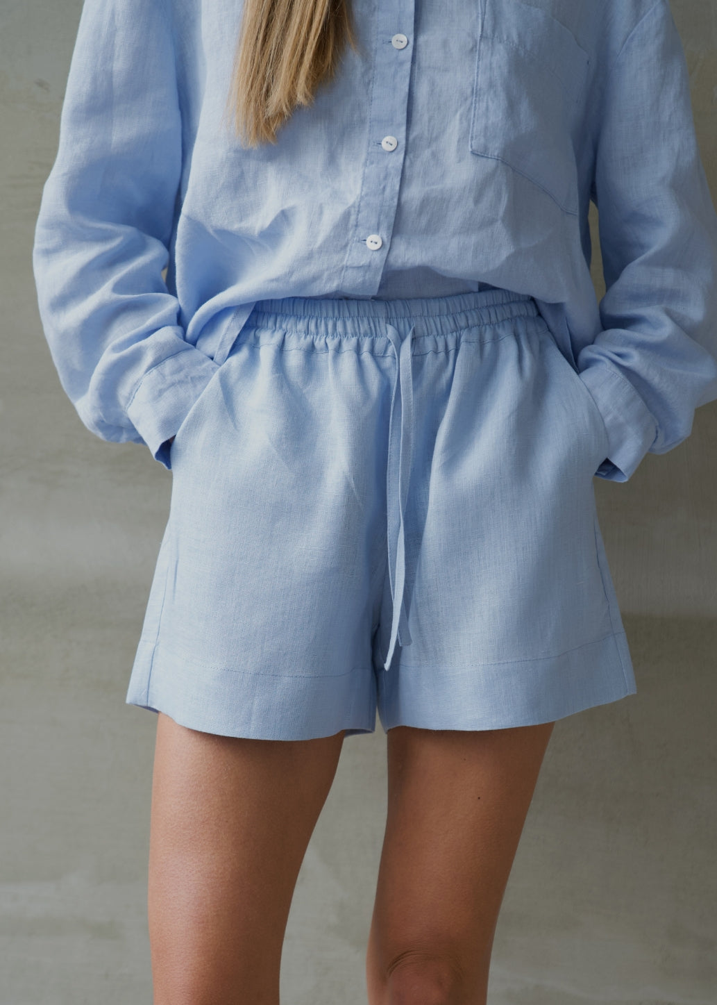Linen Lounge Shorts - Blue