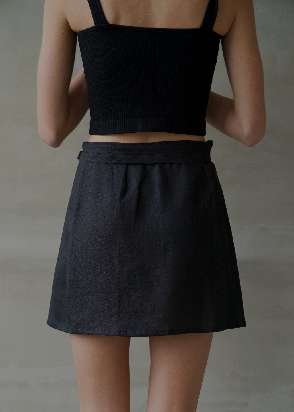 Linen Wrap Skirt - Black