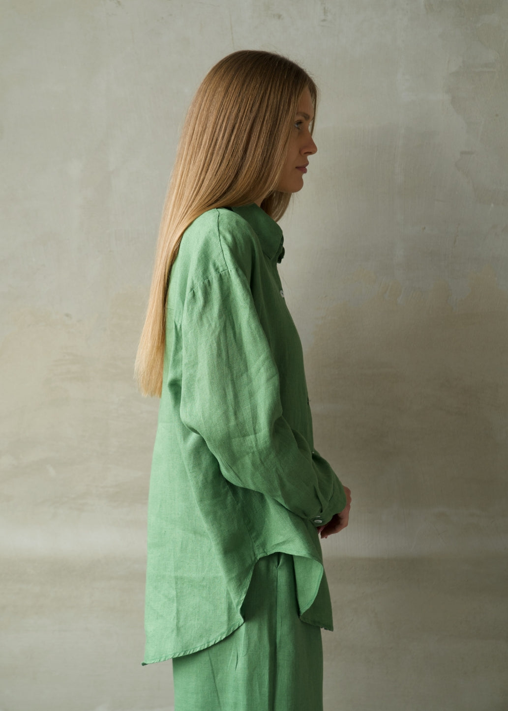 Oversized Linen Shirt - Emerald Green