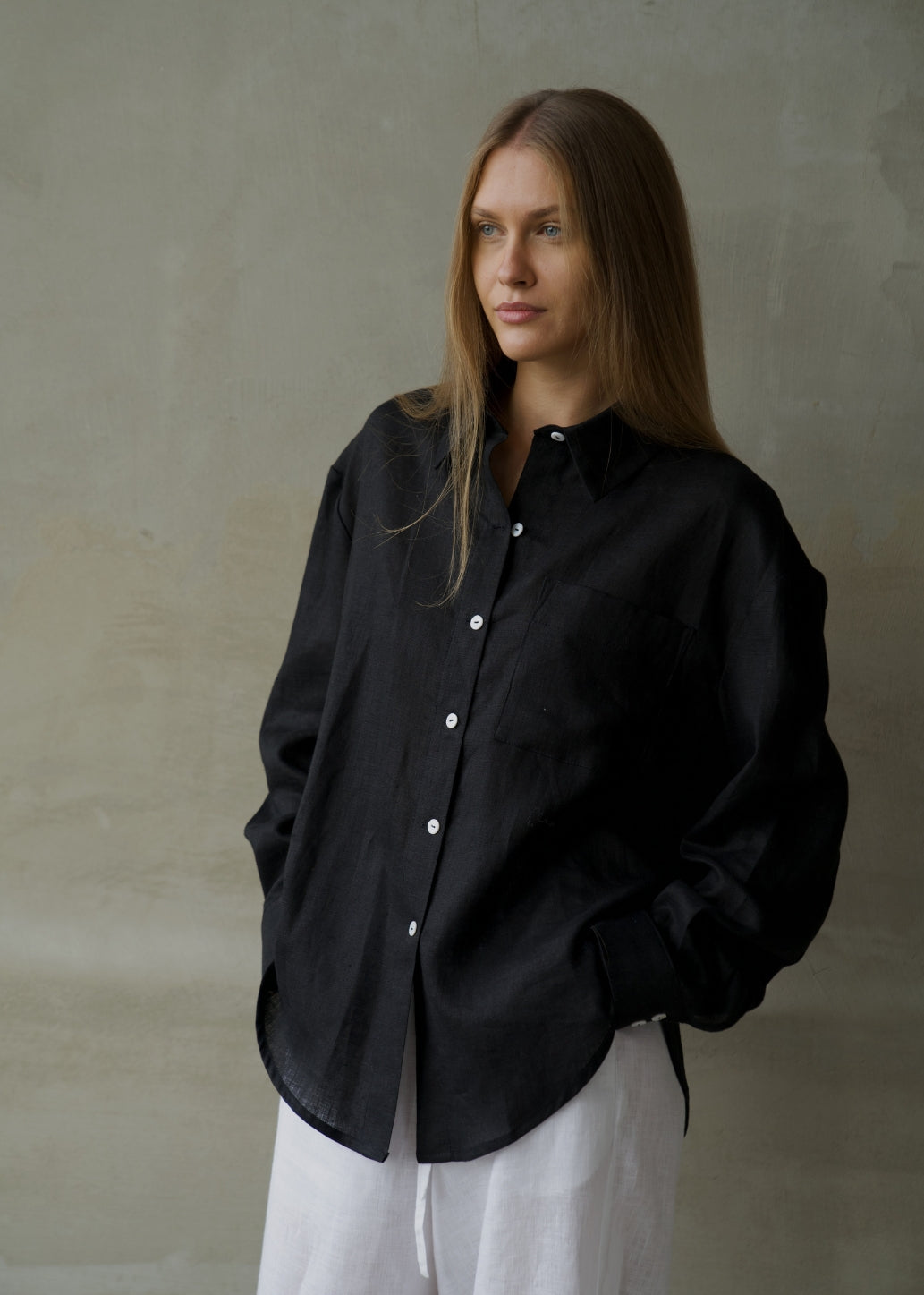 Oversized Linen Shirt - Black