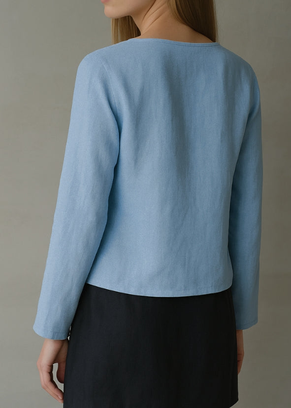 Linen Tie Front Top - Blue