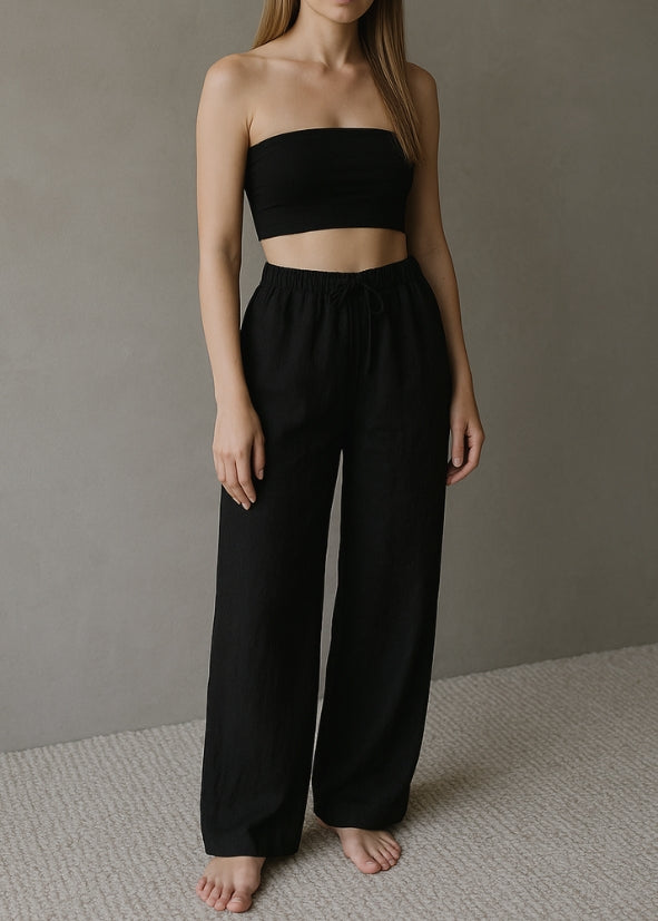 Linen Lounge Pants - Black