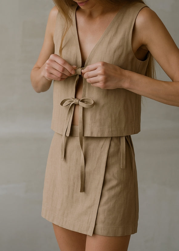 Linen Wrap Skirt - Beige