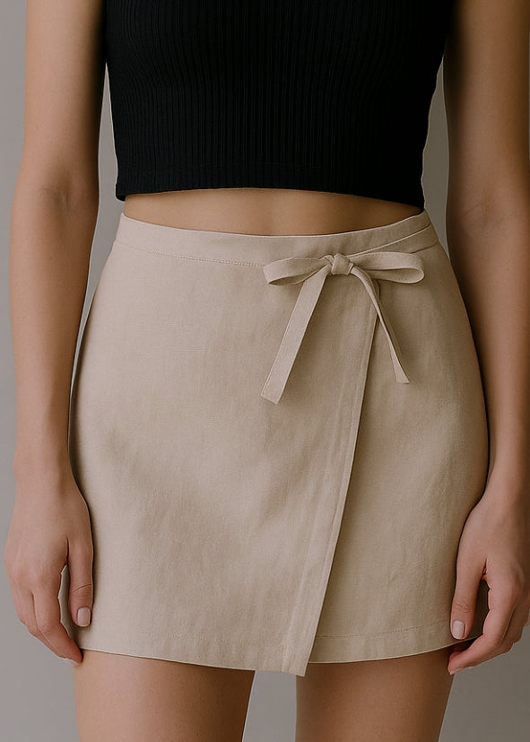 Linen Wrap Skirt - Beige