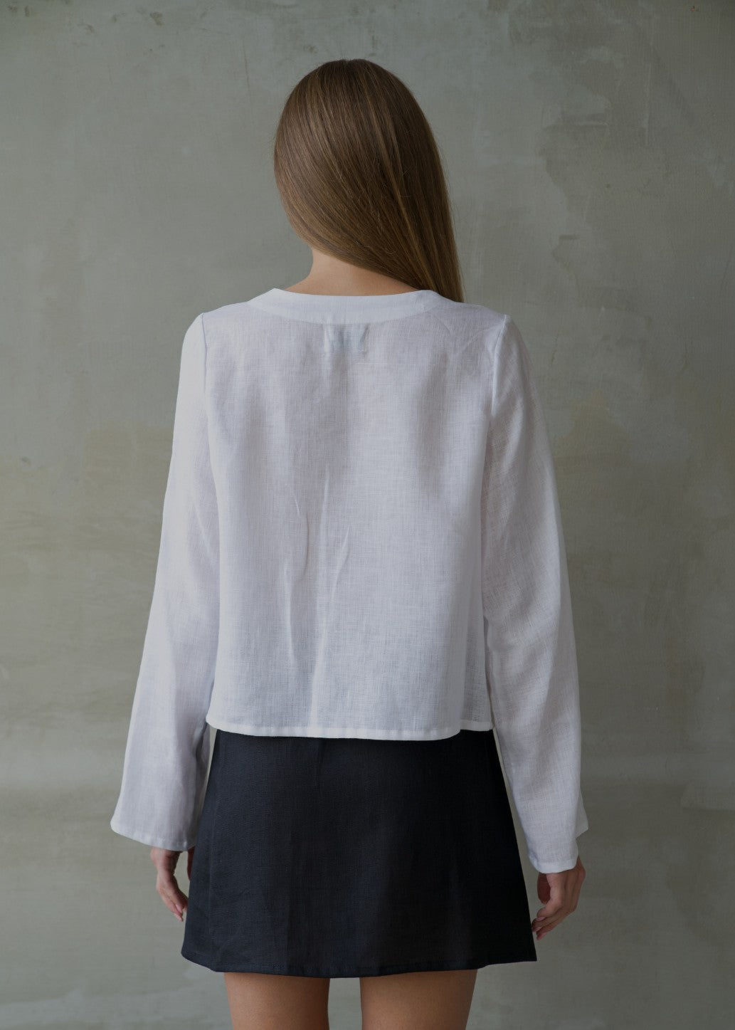 Linen Tie Front Top - White