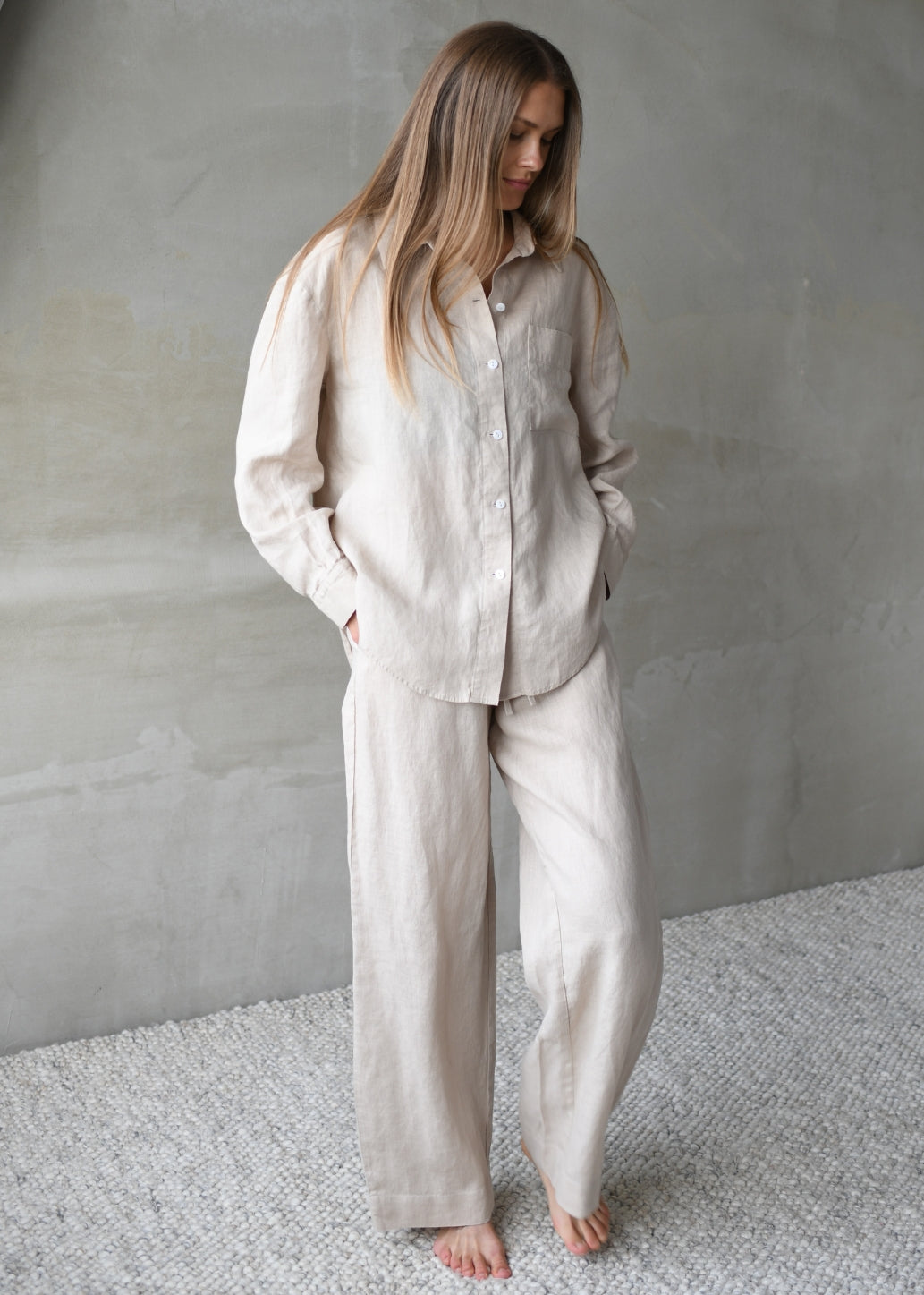 Linen Lounge Pants - Beige
