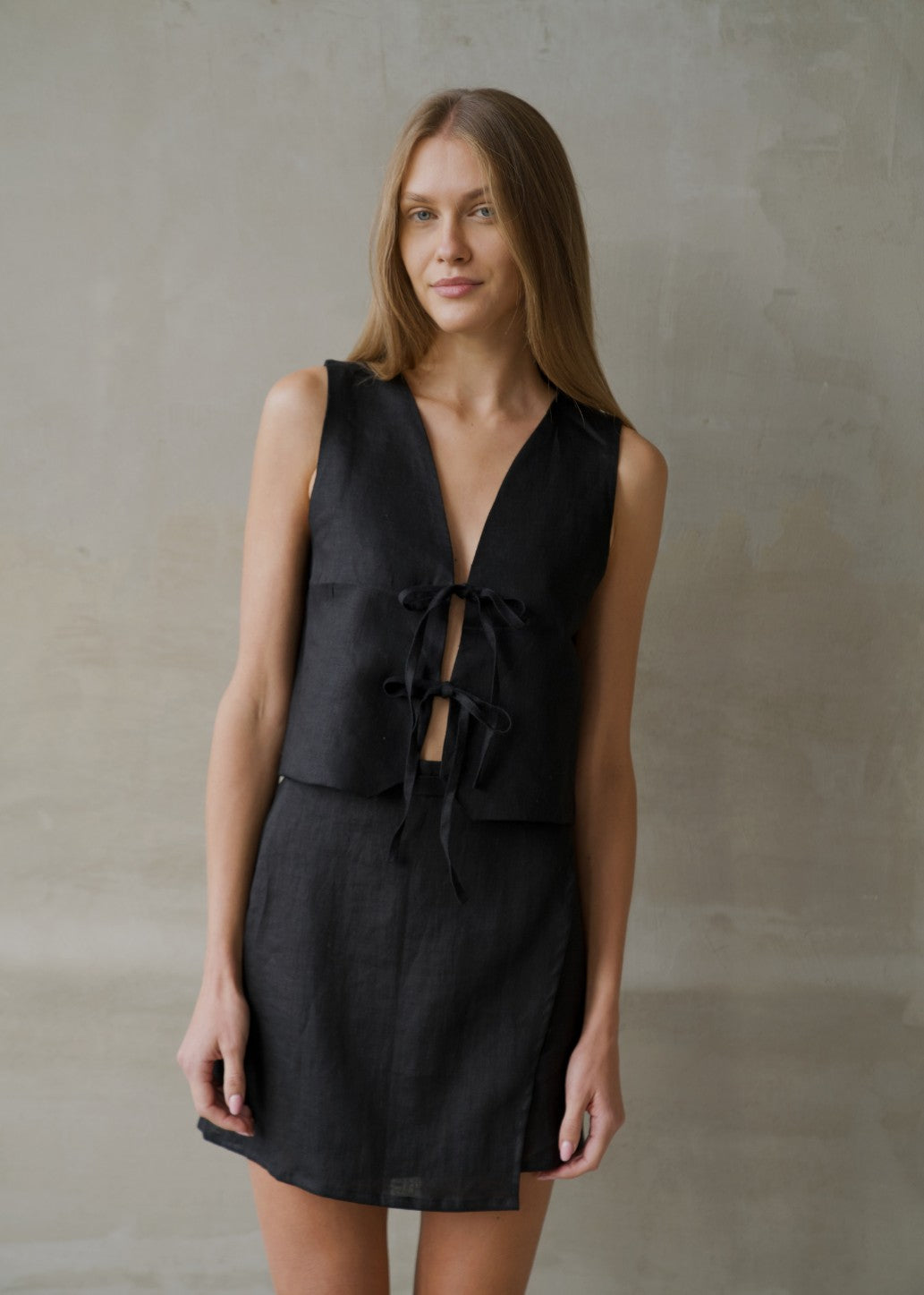 Linen Wrap Skirt - Black