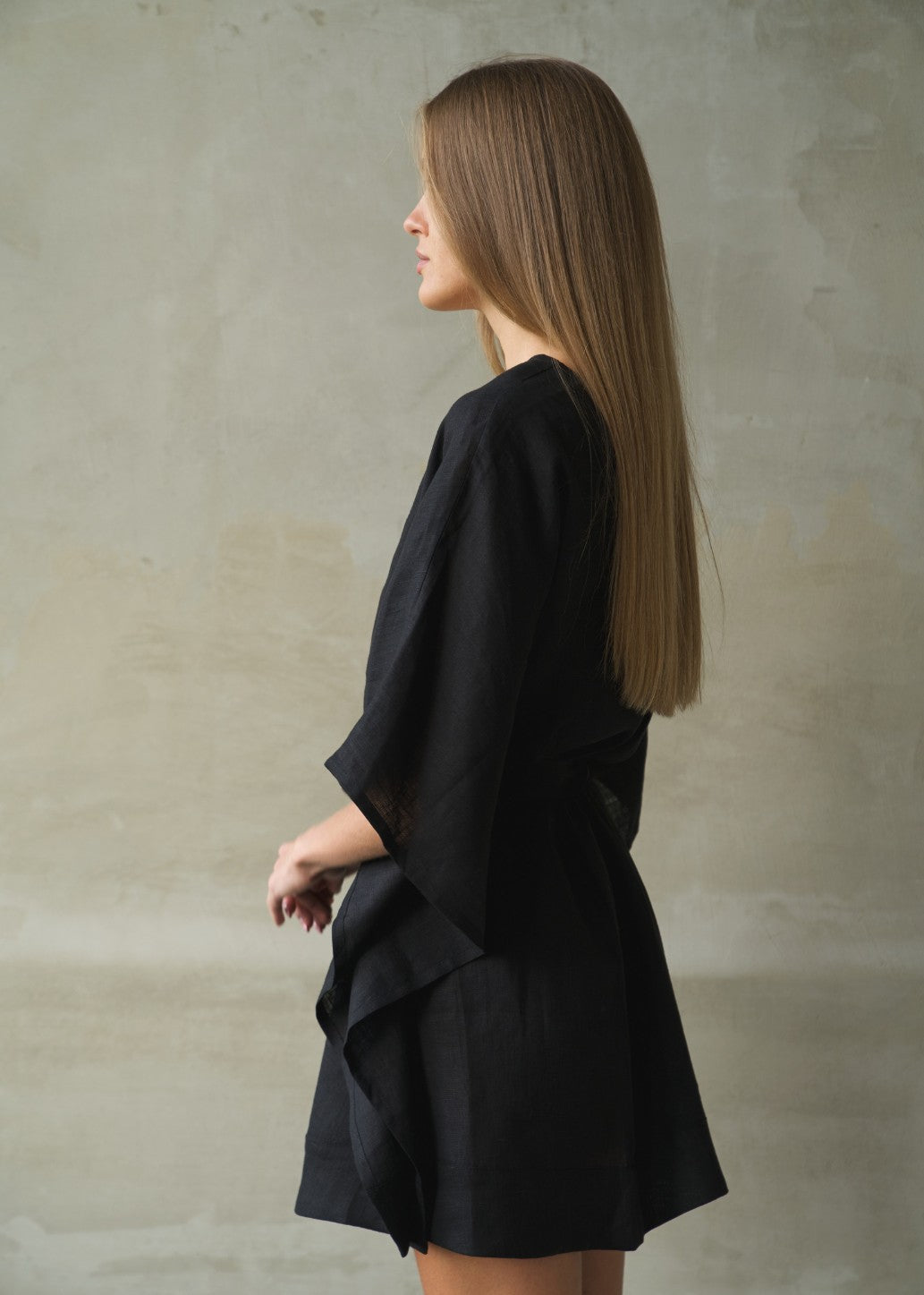 Linen Lounge Robe - Black