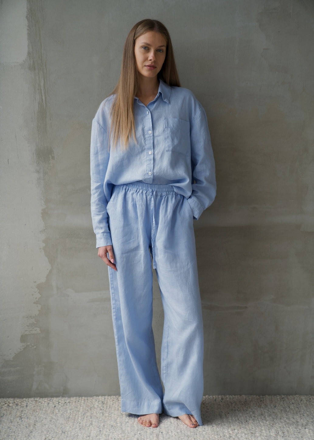 Linen Lounge Pants - Blue