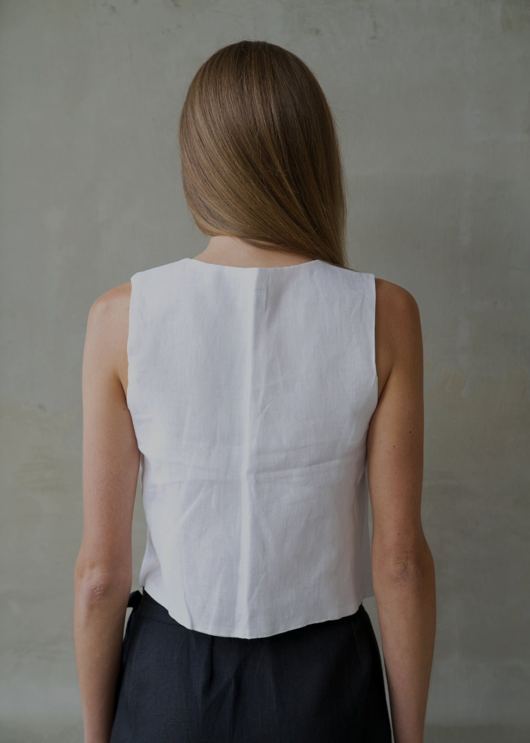 Linen Tie Front Vest - White