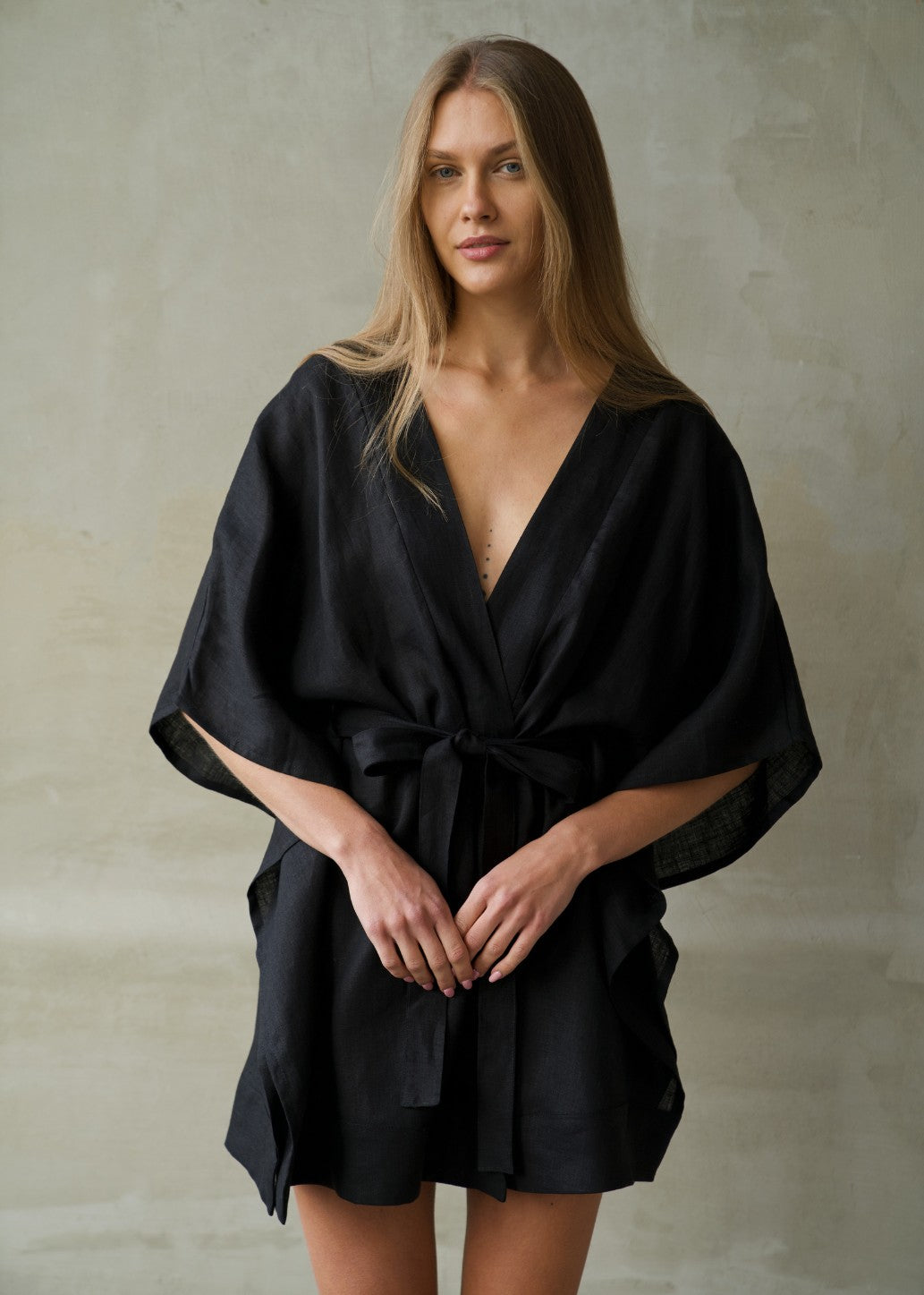 Linen Lounge Robe - Black