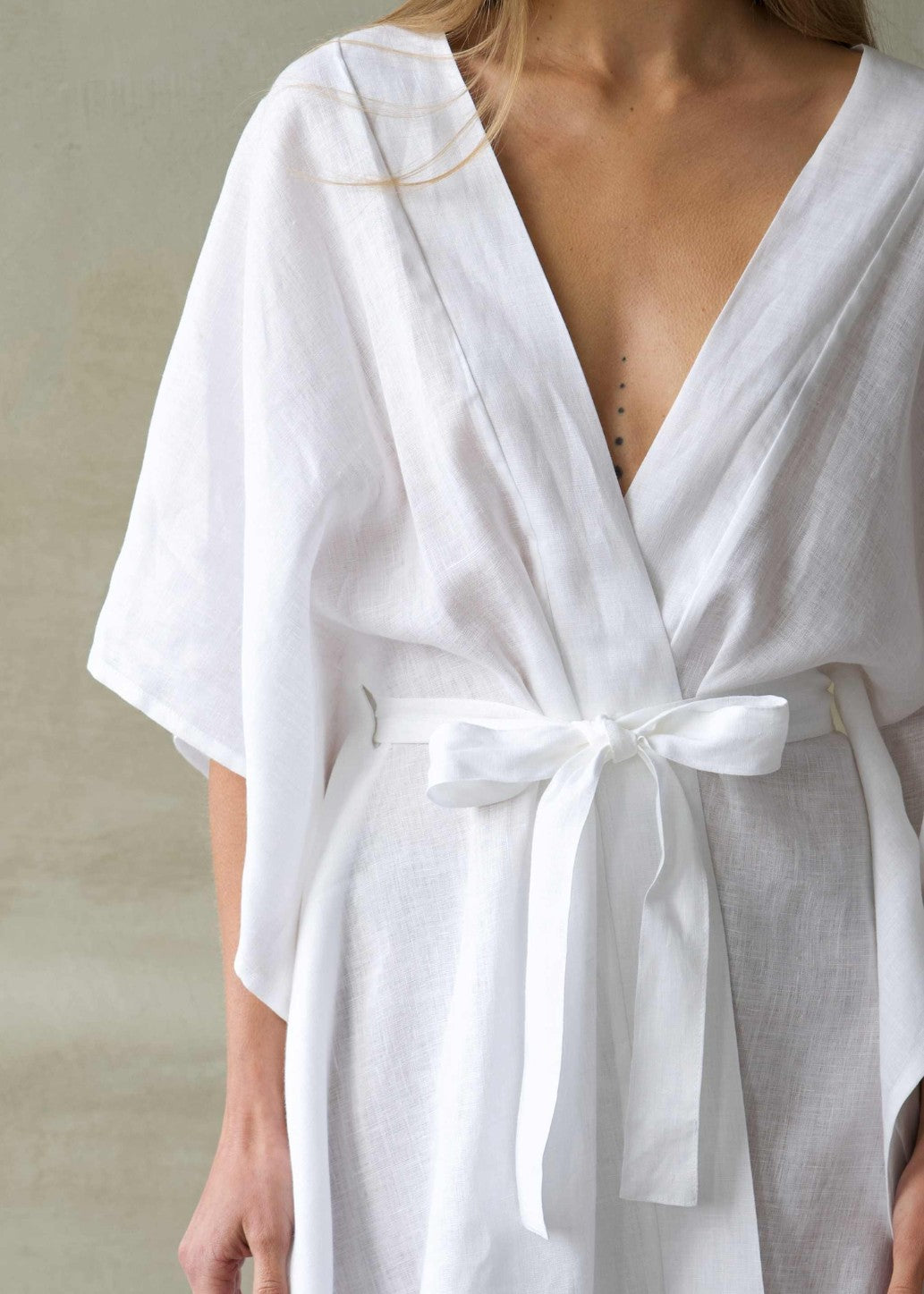Linen Lounge Robe - White