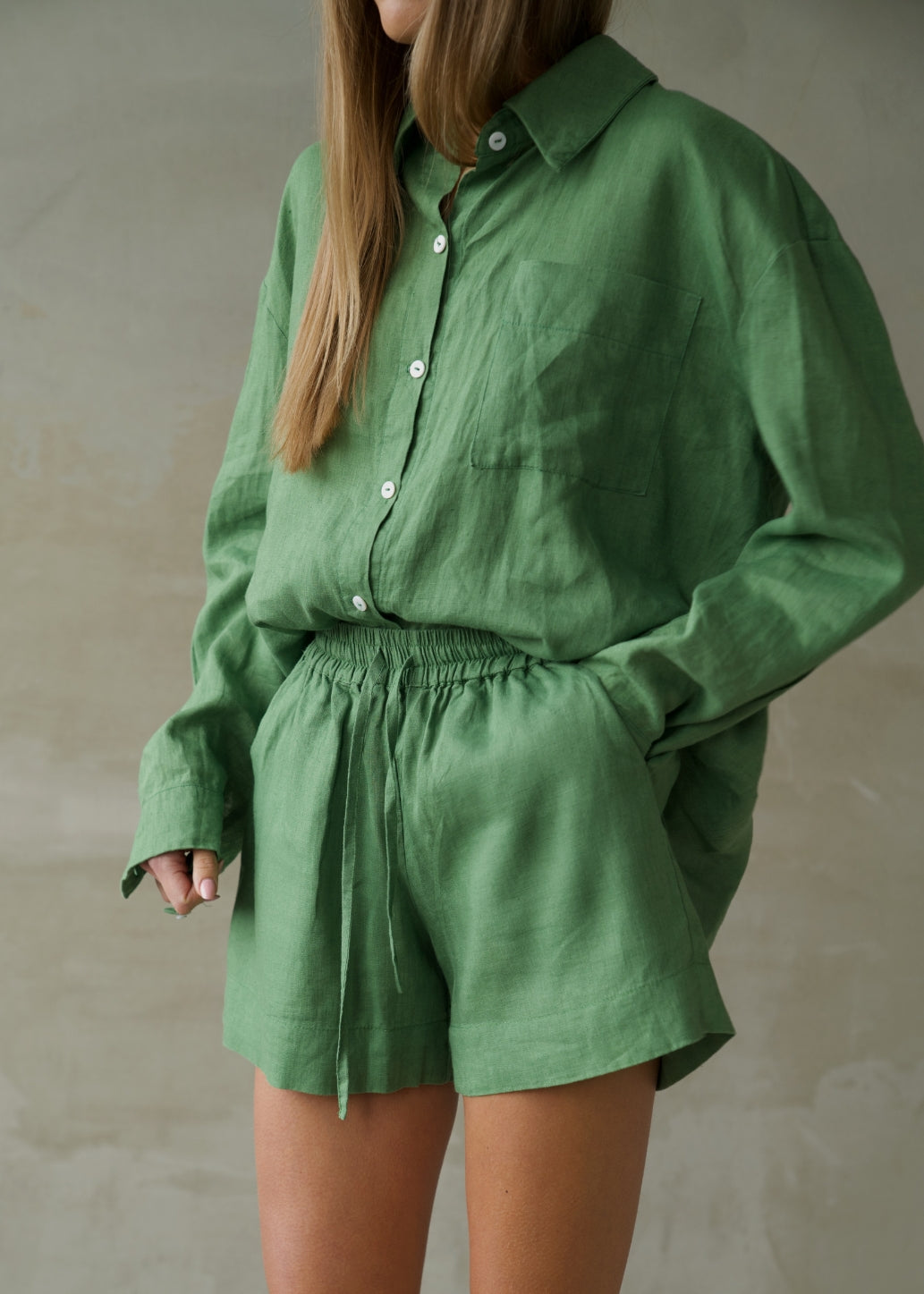 Linen Lounge Shorts - Emerald Green