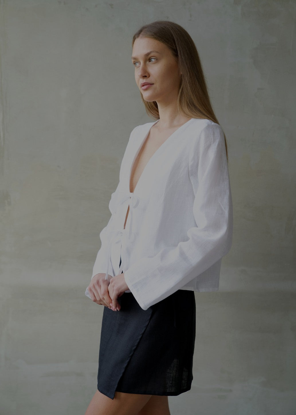 Linen Tie Front Top - White