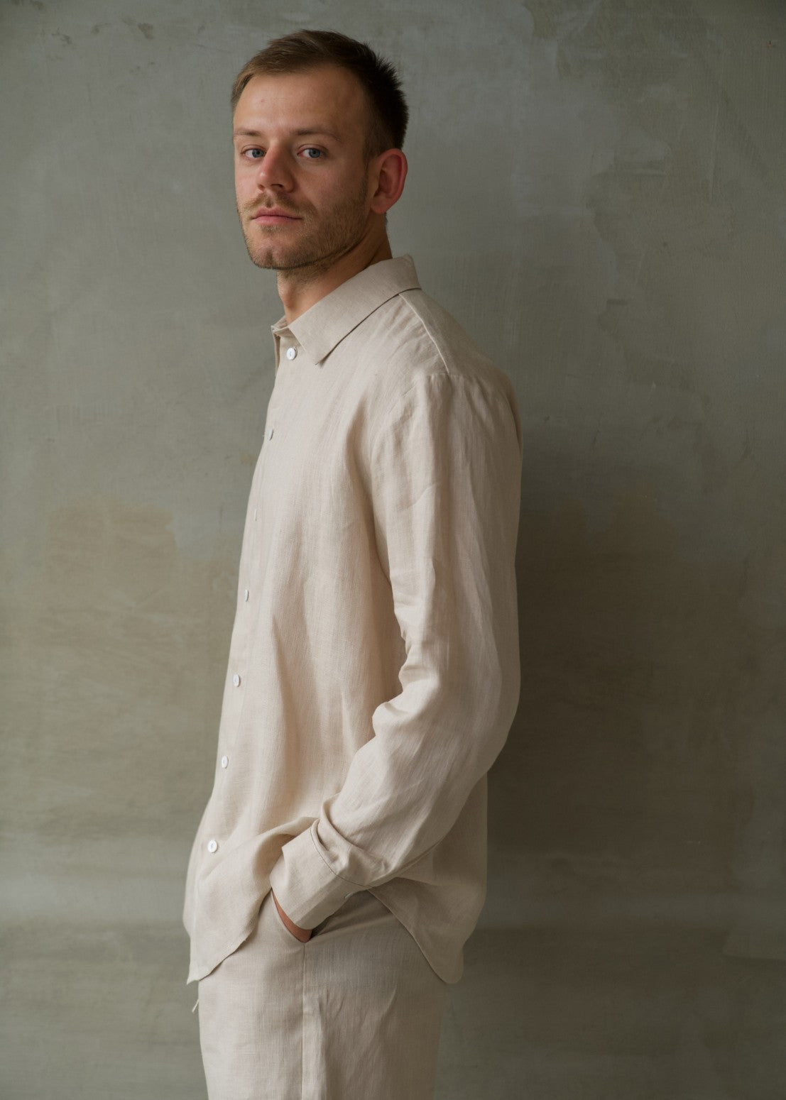 Men's Linen Shirt - Beige