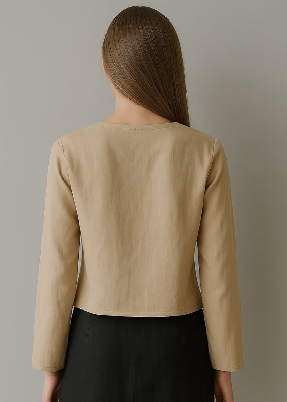 Linen Tie Front Top - Beige