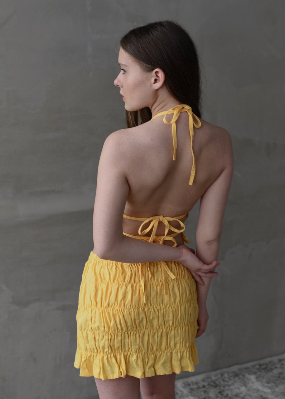 Linen Shirred Skirt - Yellow