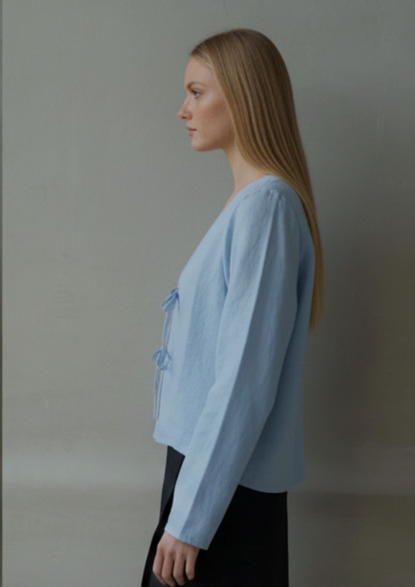 Linen Tie Front Top - Blue