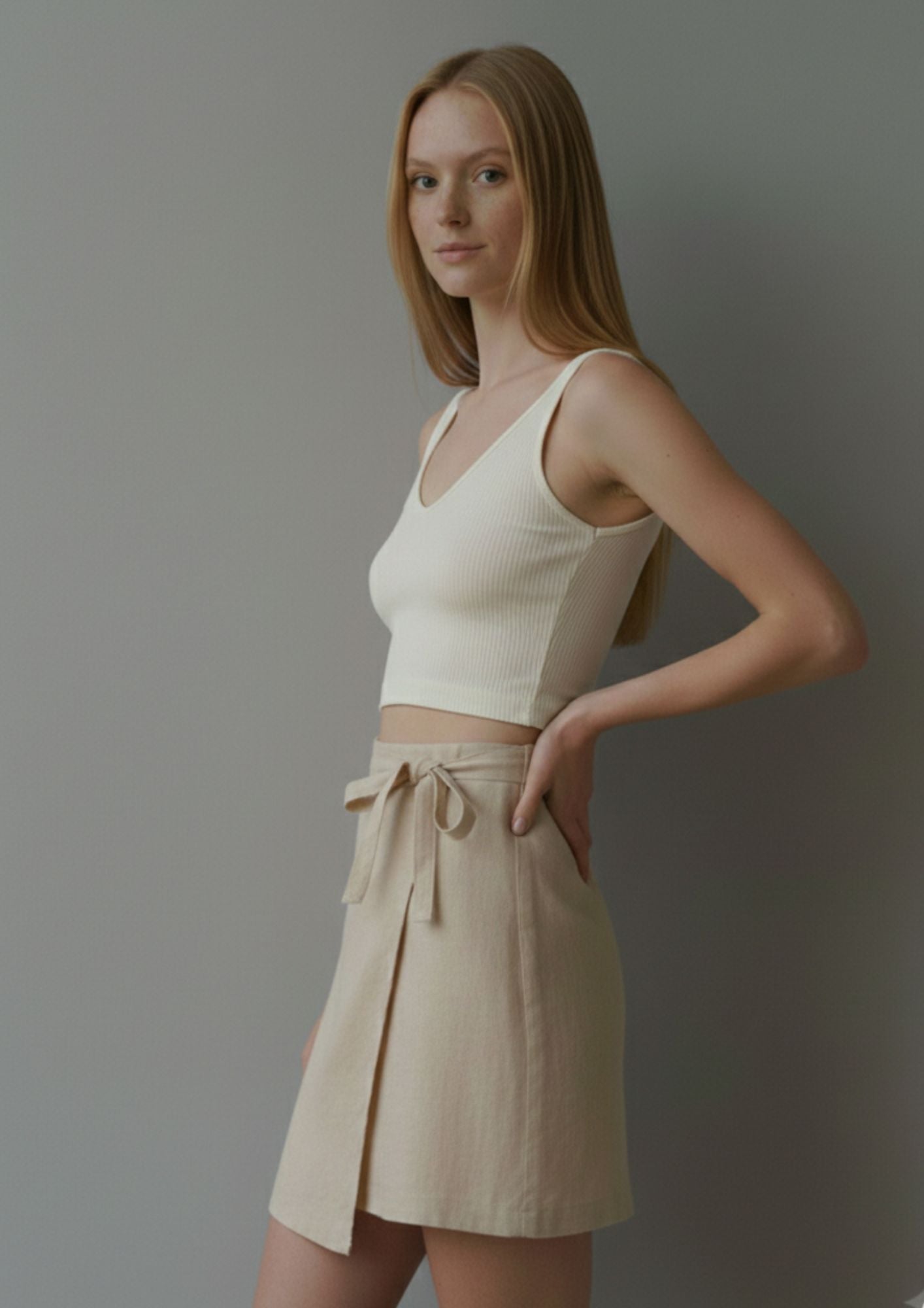 Linen Wrap Skirt - Beige