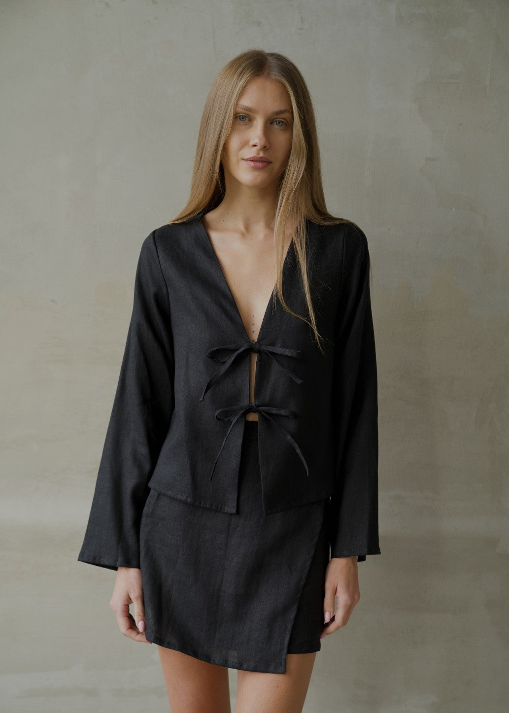 Linen Wrap Skirt - Black