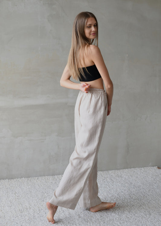 Linen Lounge Pants - Beige