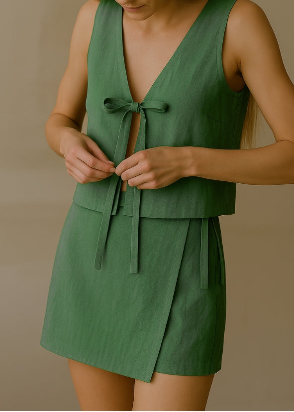 Linen Wrap Skirt - Emerald Green