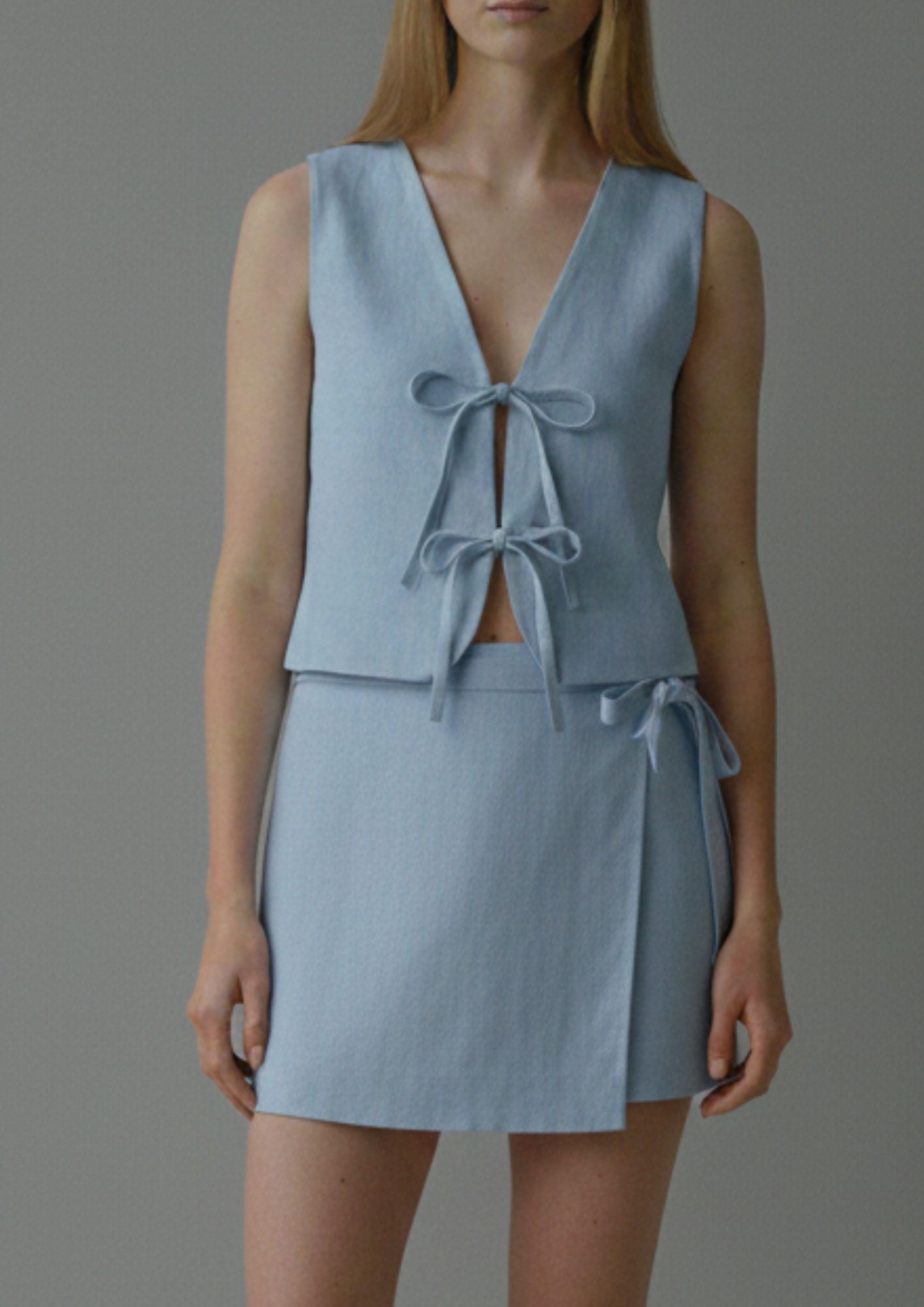 Linen Wrap Skirt - Blue