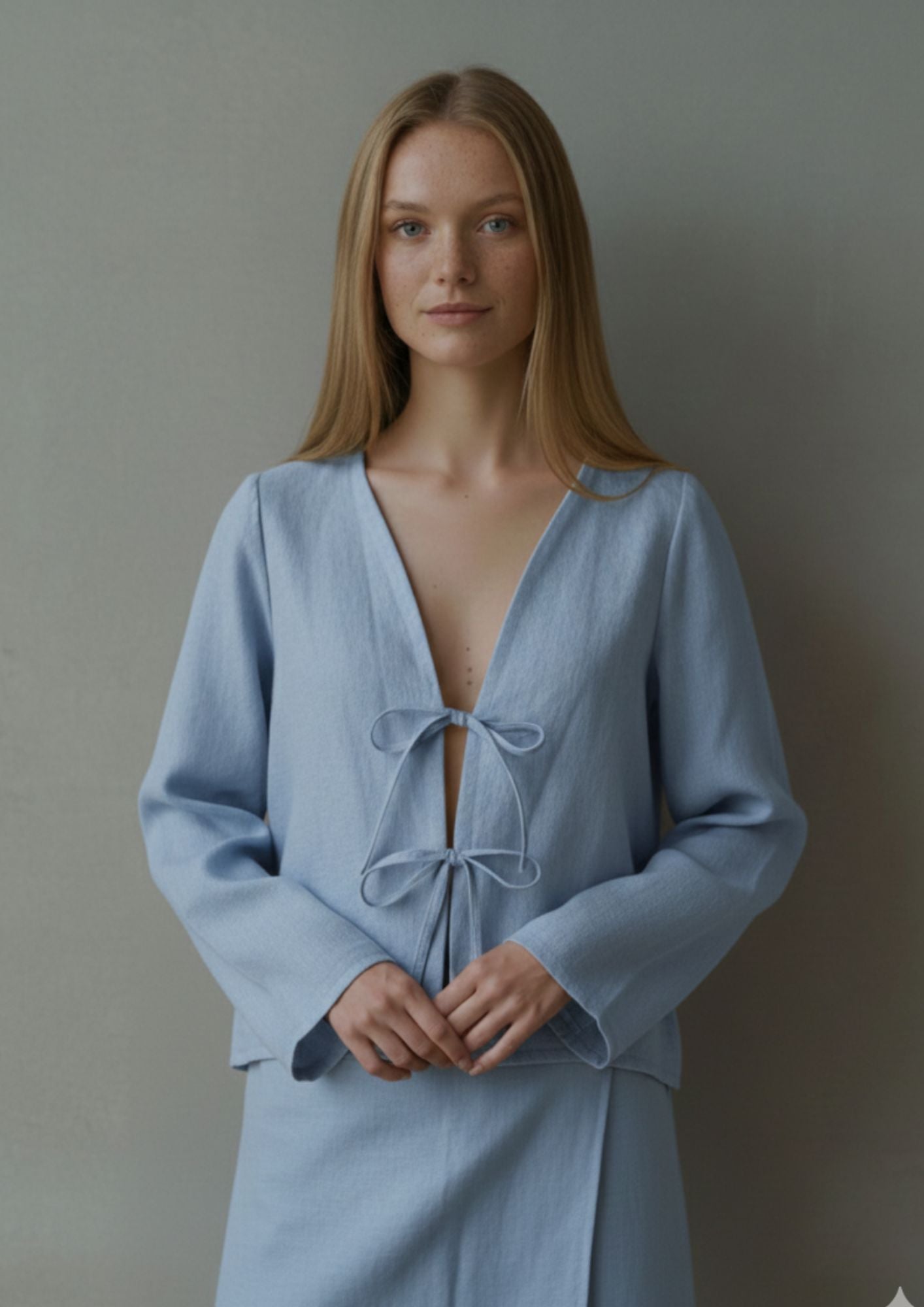 Linen Wrap Skirt - Blue