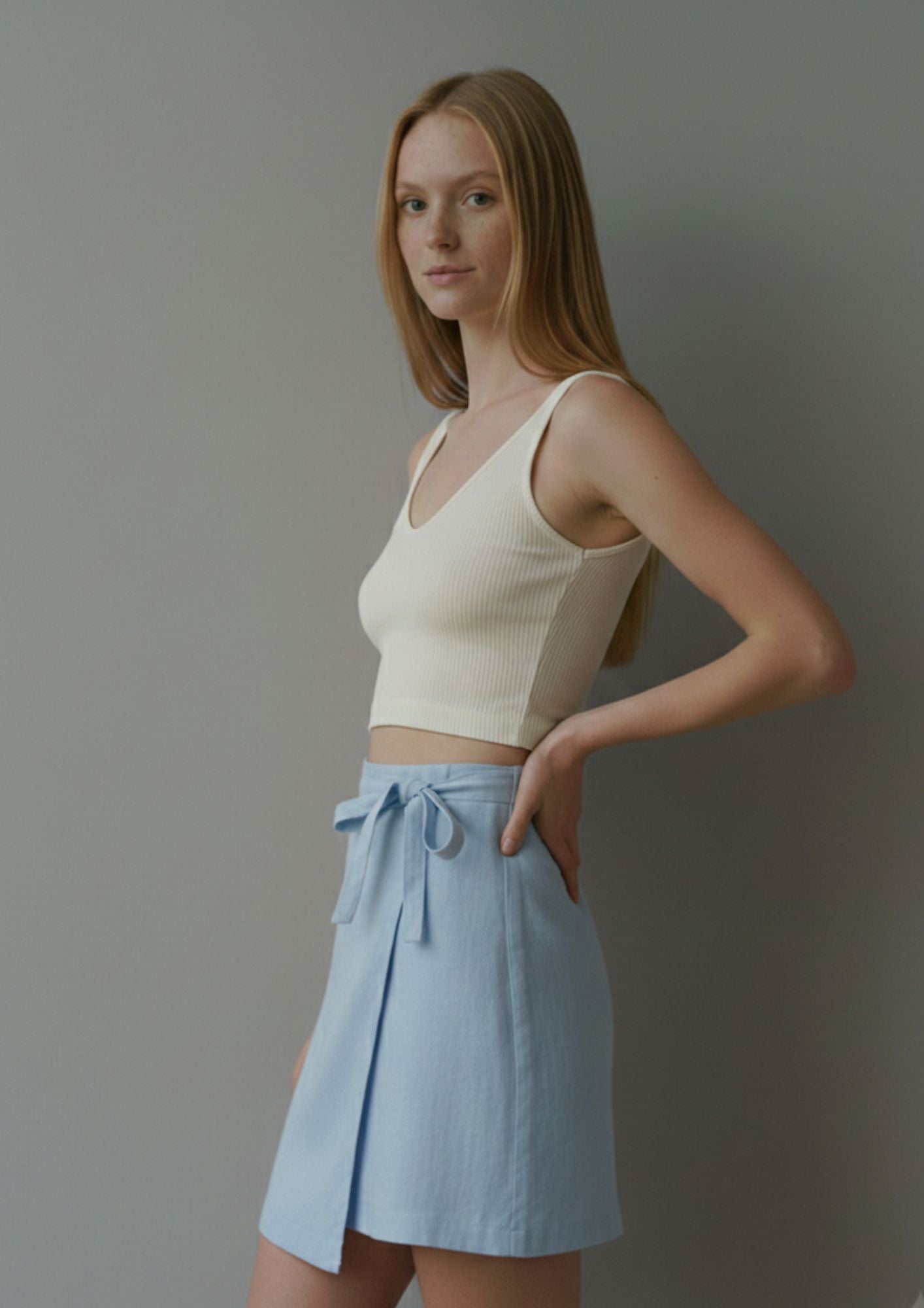 Linen Wrap Skirt - Blue
