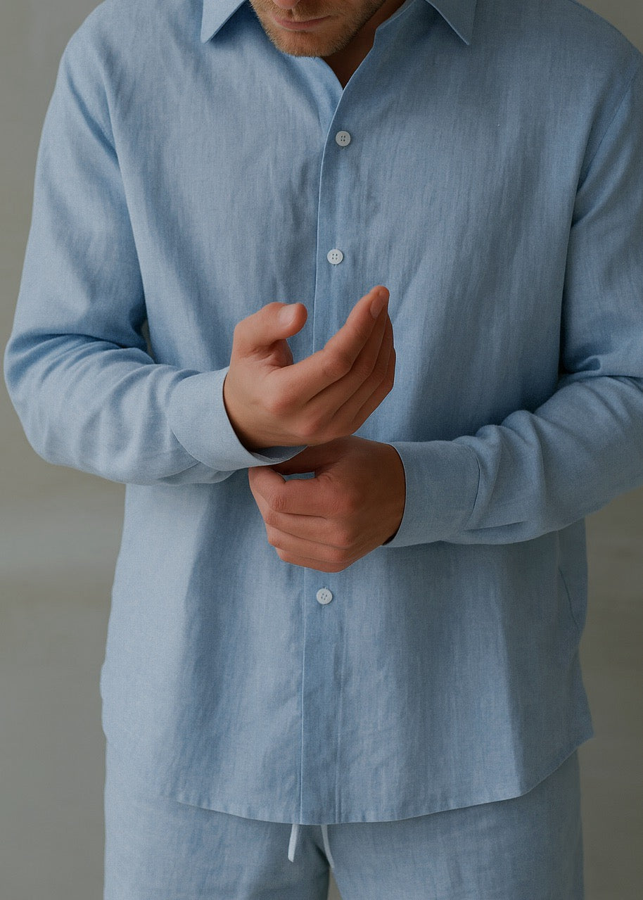 Men's Linen Shirt - Blue