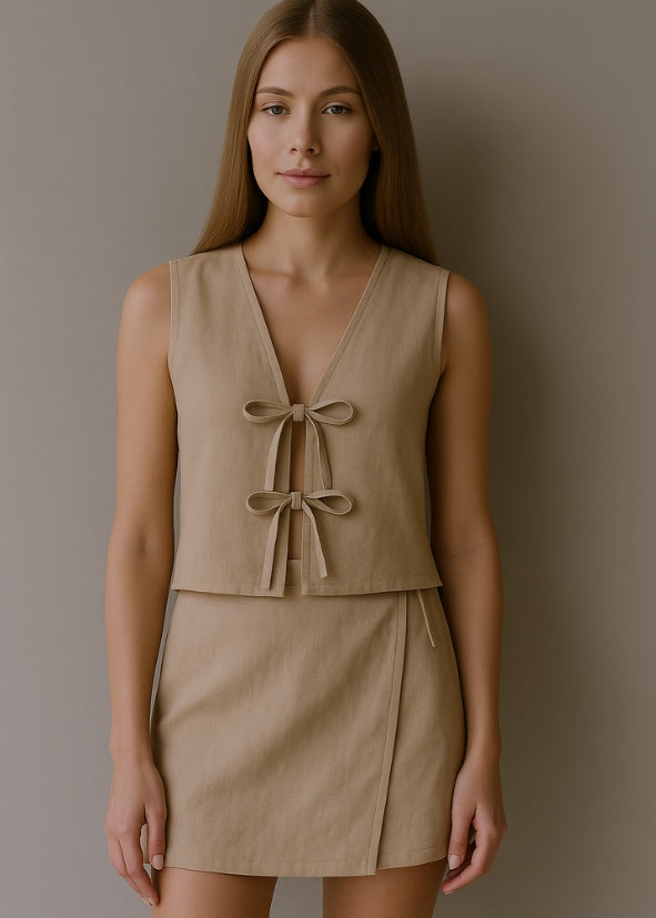 Linen Wrap Skirt - Beige