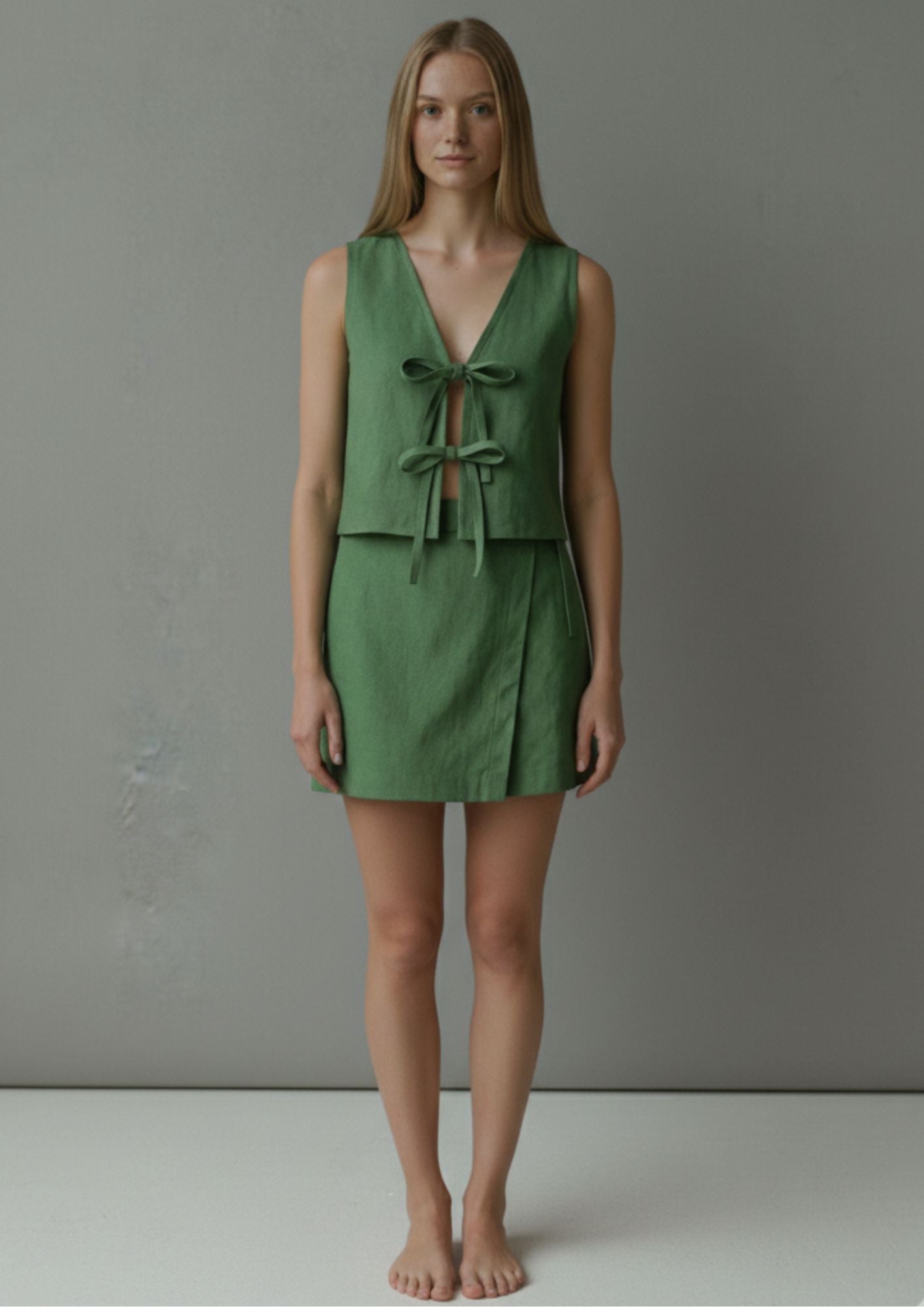 Linen Wrap Skirt - Emerald Green