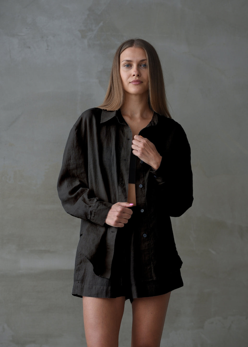 Linen Lounge Shorts - Black