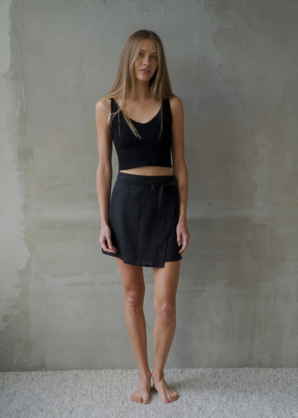 Linen Wrap Skirt - Black