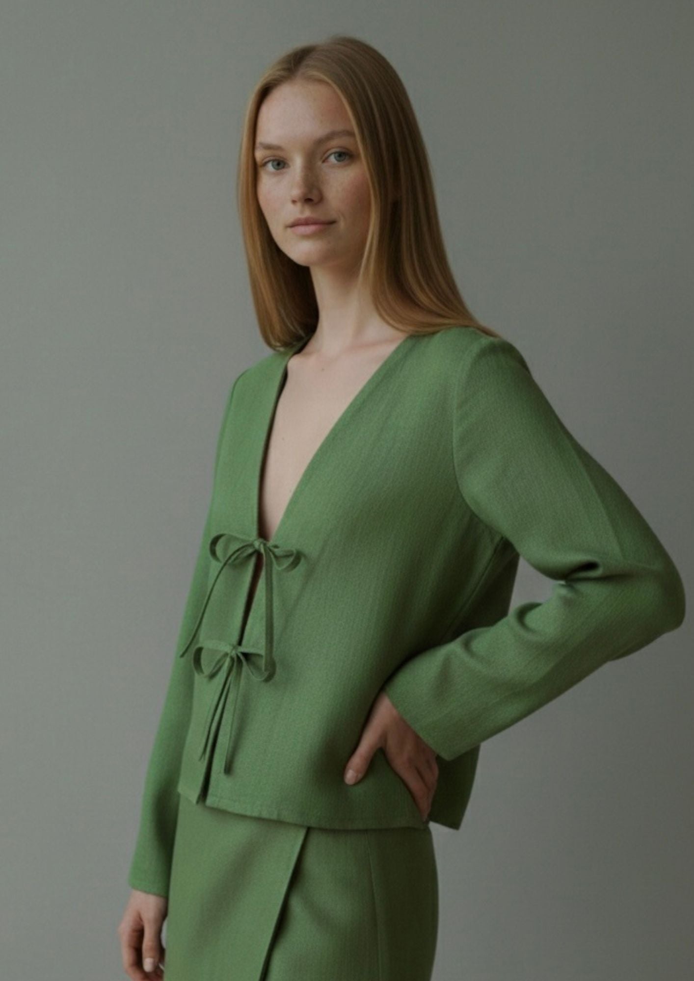 Linen Tie Front Top - Emerald Green