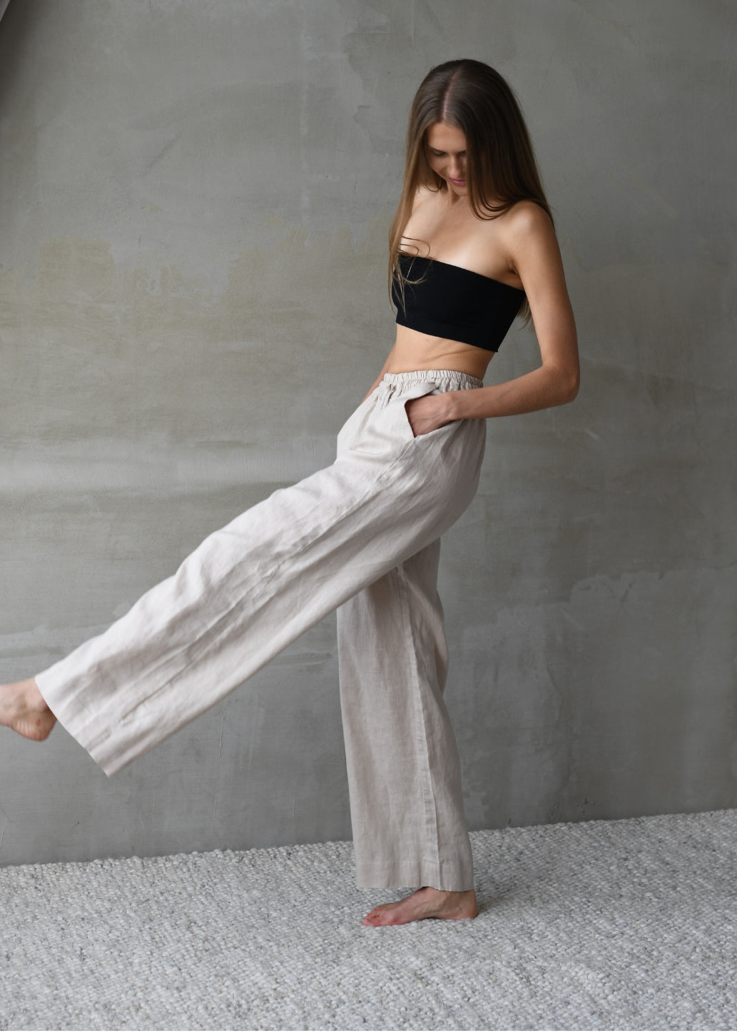 Linen Lounge Pants - Beige