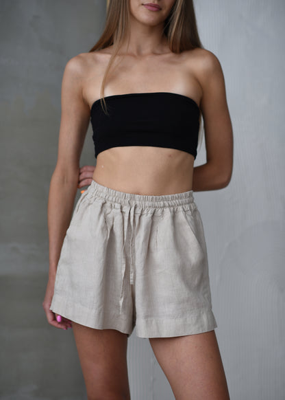 Linen Lounge Shorts - Beige