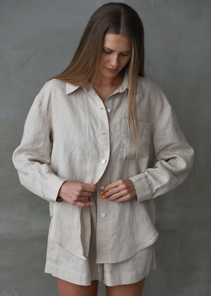 Oversized Linen Shirt - Beige