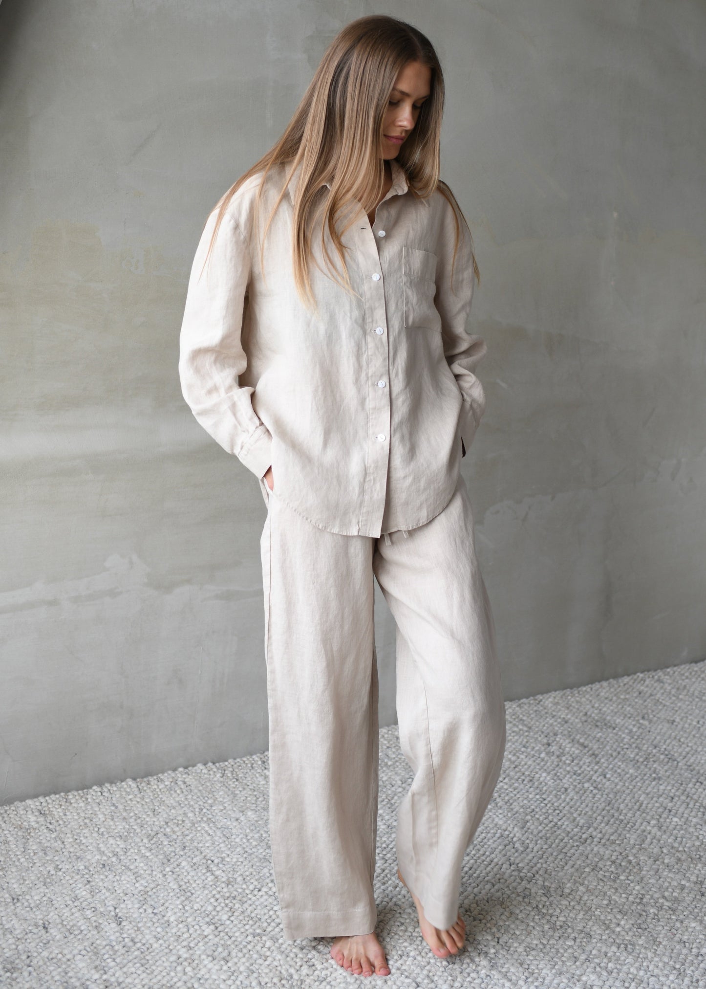 Linen Lounge Pants - Beige