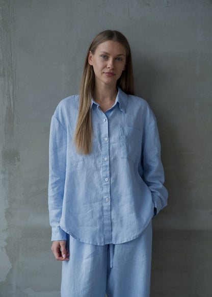 Oversized Linen Shirt - Blue