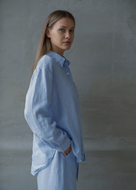 Oversized Linen Shirt - Blue