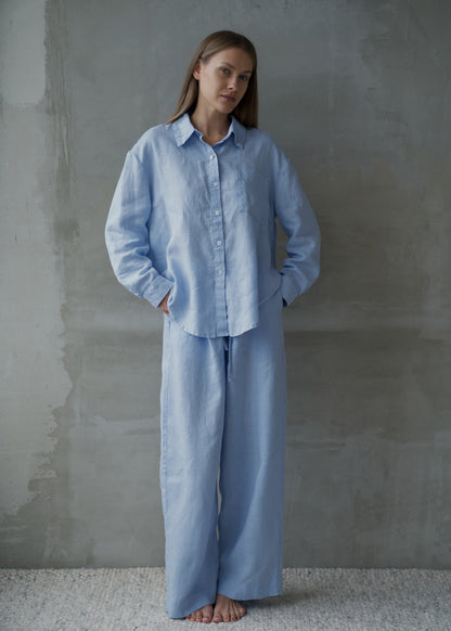 Oversized Linen Shirt - Blue