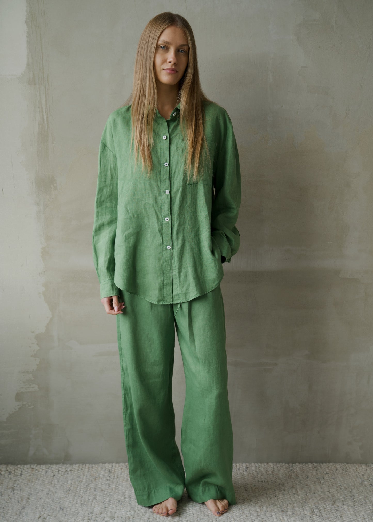 Oversized Linen Shirt - Emerald Green