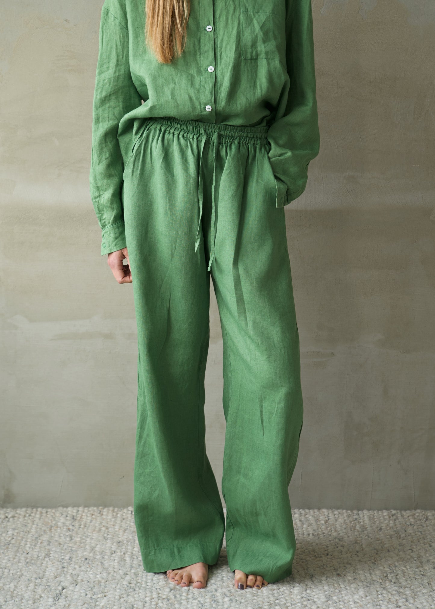 Linen Lounge Pants - Emerald Green