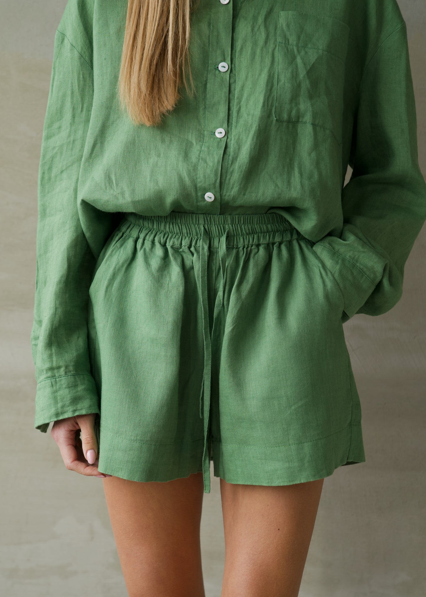 Linen Lounge Shorts - Emerald Green