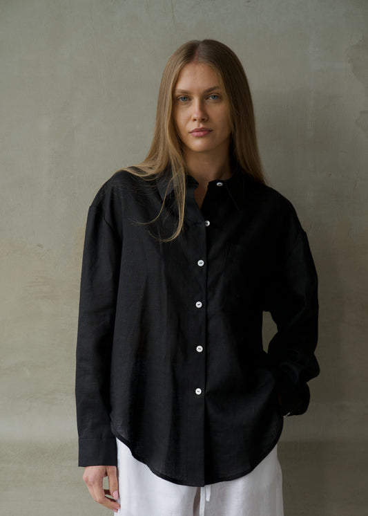 Oversized Linen Shirt - Black