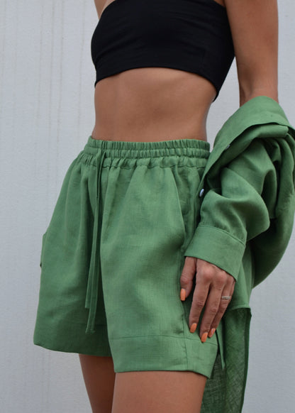 Linen Lounge Shorts - Emerald Green